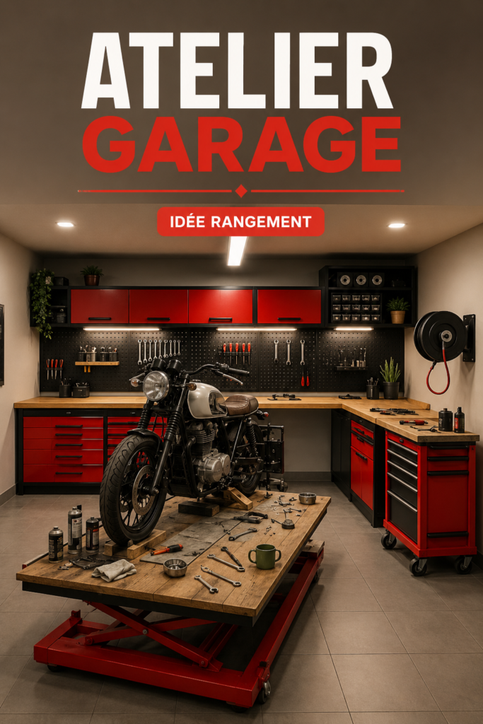 Garage bien aménagé avec rangement pratique et décoration