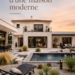 Maison moderne avec de grandes fenêtres et un design épuré.