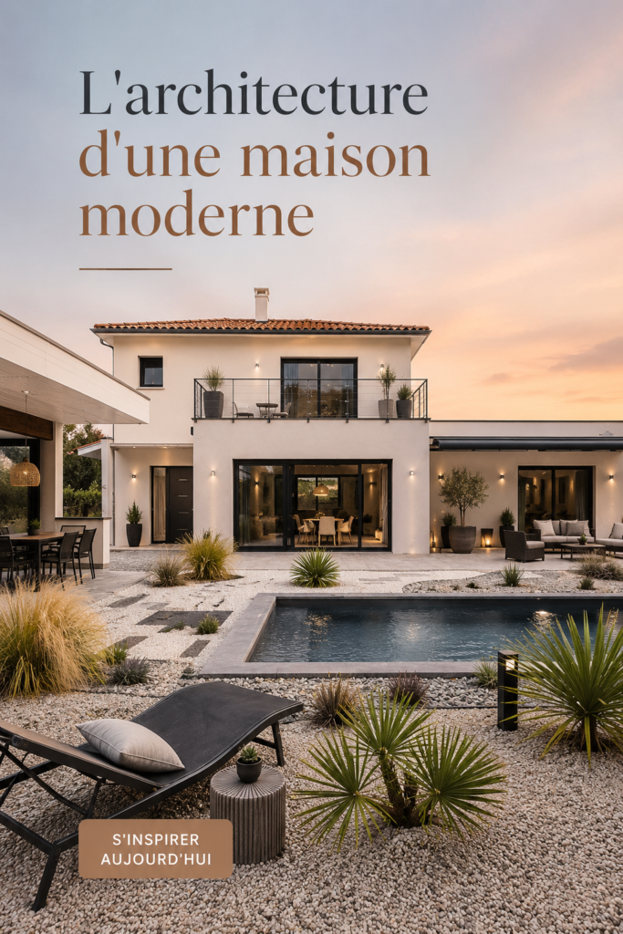 Maison moderne avec de grandes fenêtres et un design épuré.