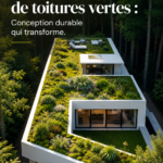 Toit vert moderne avec des plantes variées sur un bâtiment urbain.