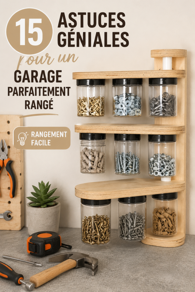 Garage bien organisé avec des étagères et des outils rangés