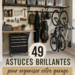 Organisation d'un garage avec des étagères et des boîtes de rangement