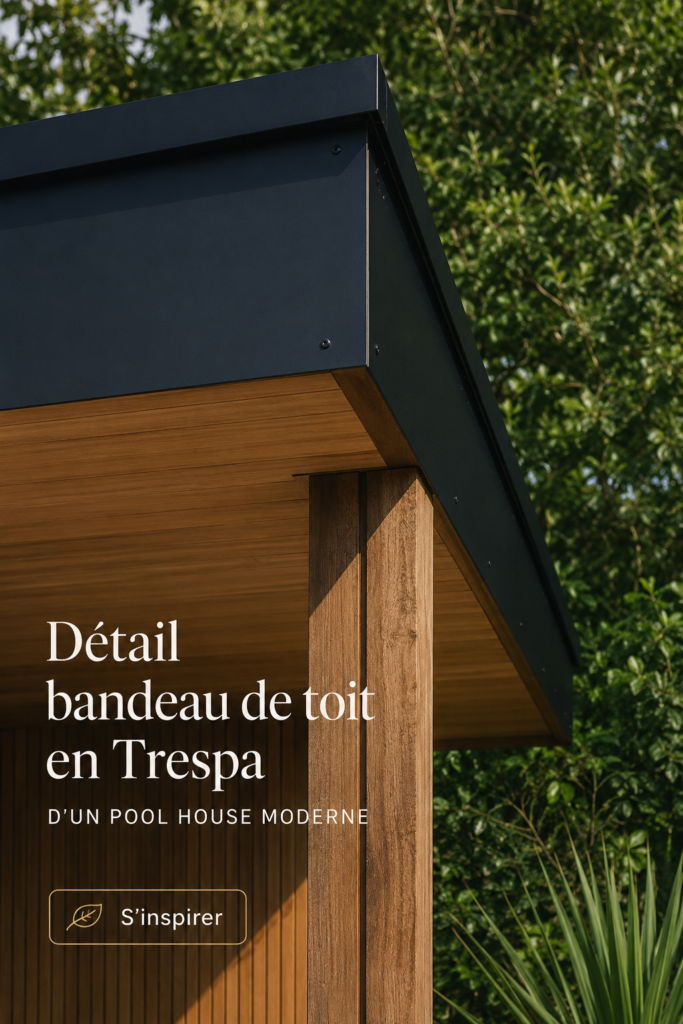Bandeau de toit en Trespa d'un pool house moderne, stylisé et durable.