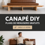 Canapé DIY en bois dans un salon accueillant, avec coussins colorés.