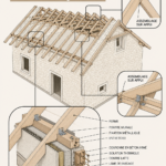 Femme examinant les plans de construction pour un toit en bois.