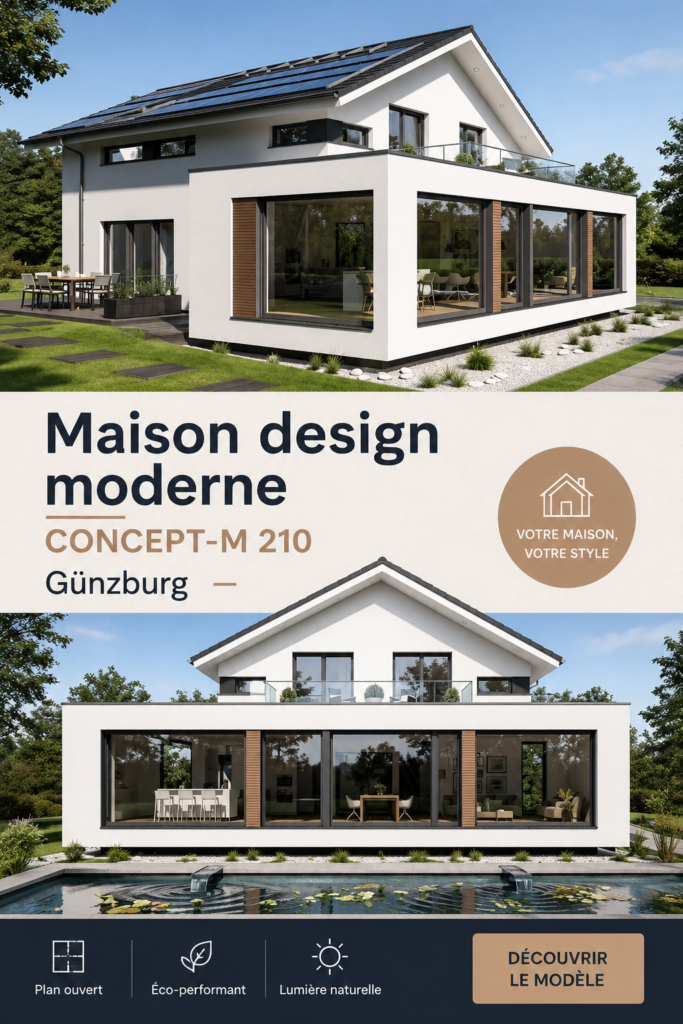Vue extérieure moderne du Concept-M 210 à Günzburg, mettant en avant ses lignes épurées et son design élégant.