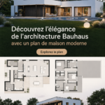 Une maison moderne inspirée de l'architecture Bauhaus, mettant en avant des lignes épurées et une esthétique fonctionnelle.