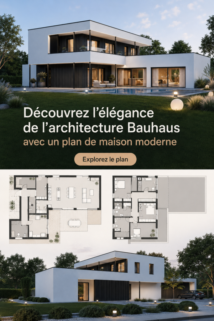 Une maison moderne inspirée de l'architecture Bauhaus, mettant en avant des lignes épurées et une esthétique fonctionnelle.