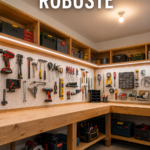 Un établi de garage robuste avec outils et matériaux de bricolage