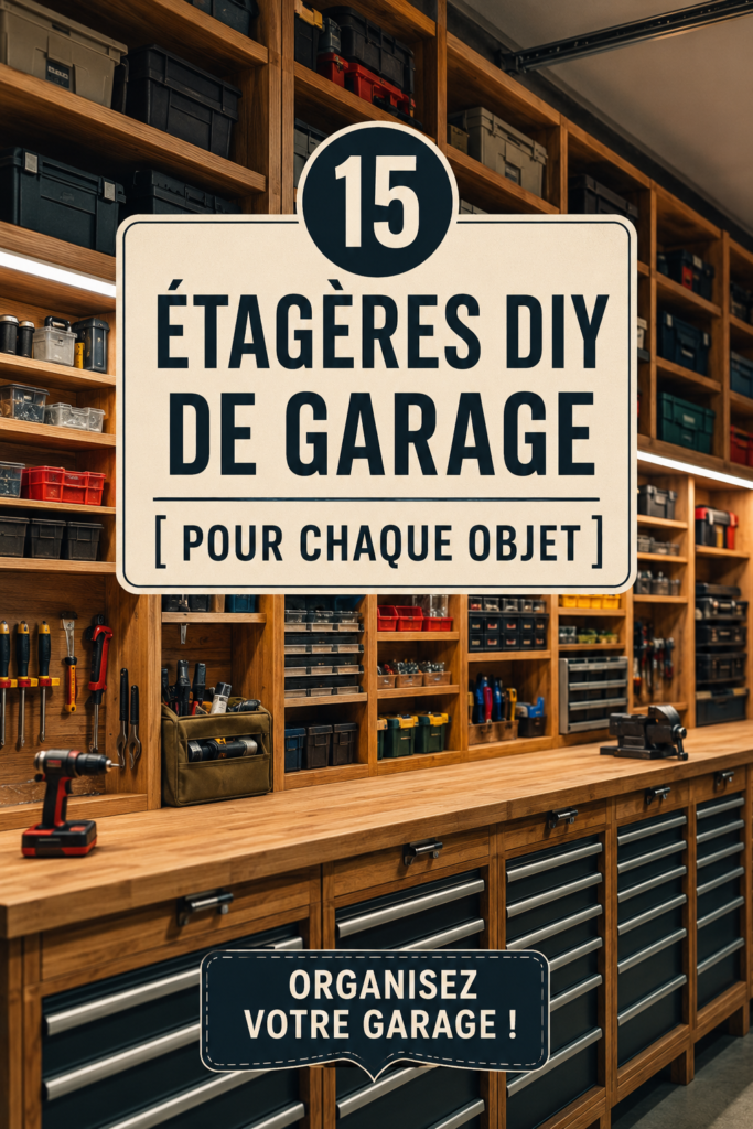 Étagères DIY en bois dans un garage organisé
