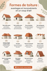 Différentes formes de toiture illustrées pour aider au choix