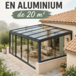 Véranda en aluminium de 20 m², moderne et lumineuse, idéale pour un jardin.