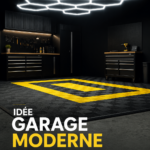 Garage moderne avec un éclairage élégant et un rangement optimisé