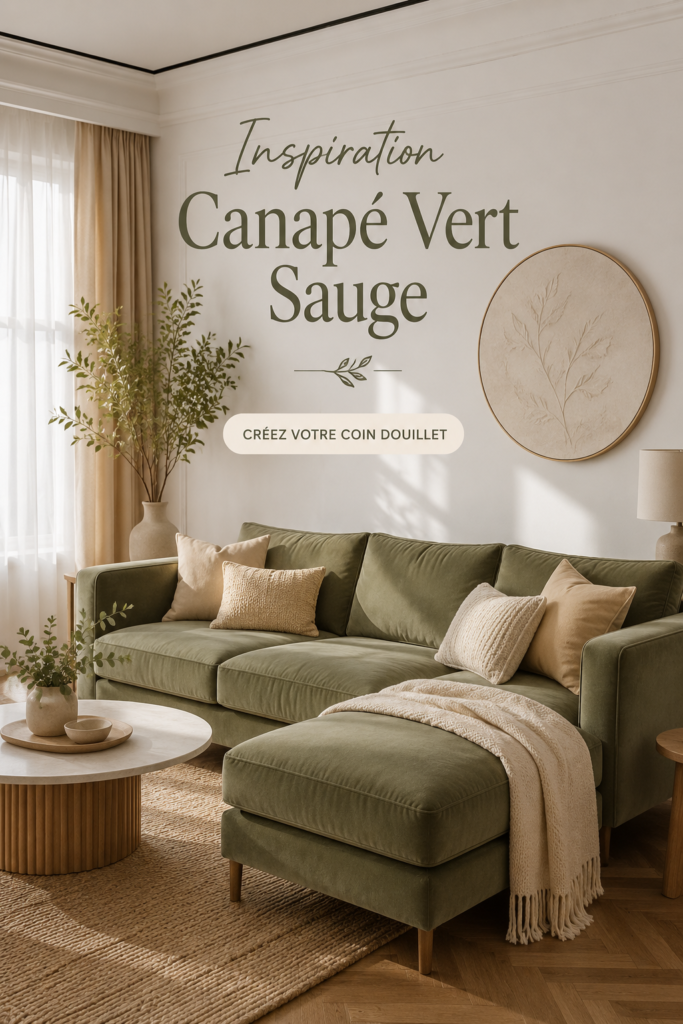 Un salon chaleureux avec un canapé vert sauge bien intégré