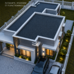 Maison moderne à toit plat avec un design épuré.