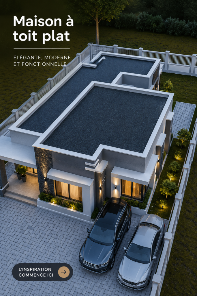 Maison moderne à toit plat avec un design épuré.