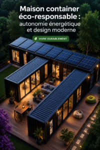 Maison container moderne avec un design éco-responsable dans un environnement naturel.