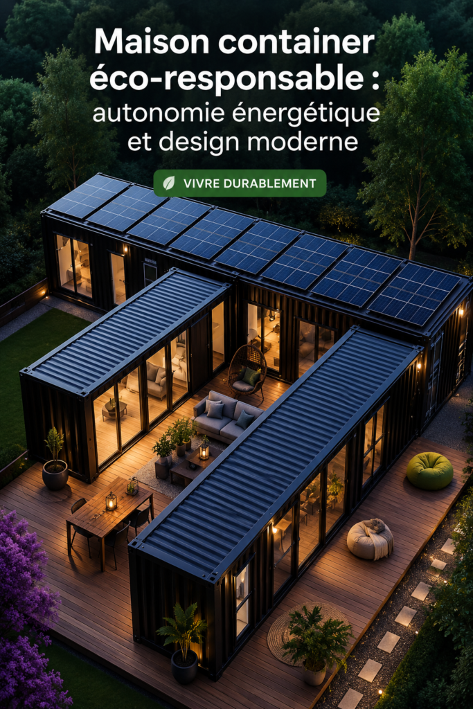 Maison container moderne avec un design éco-responsable dans un environnement naturel.