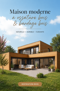 Maison moderne à ossature bois avec bardage en bois, une harmonie parfaite entre esthétique et durabilité.