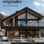 Maison moderne inspirée du style chalet avec de grandes fenêtres en bois et une façade chaleureuse.