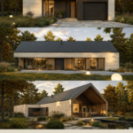 Modèle de maison de plain-pied moderne avec jardin.