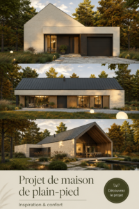 Modèle de maison de plain-pied moderne avec jardin.