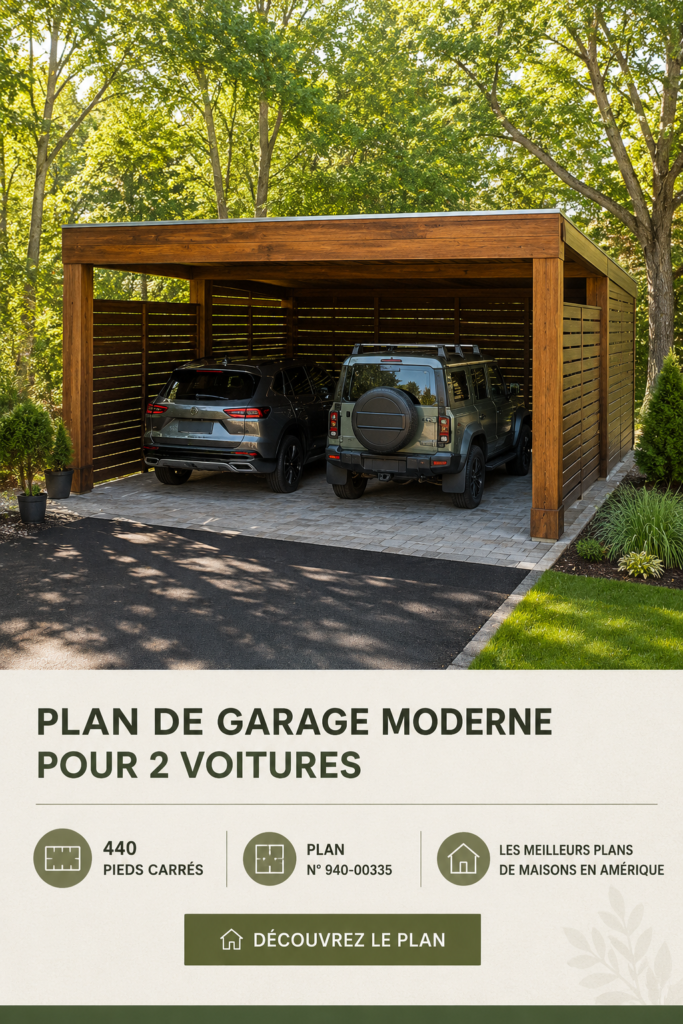 Plan moderne d'un garage de 440 pieds carrés pour deux voitures.