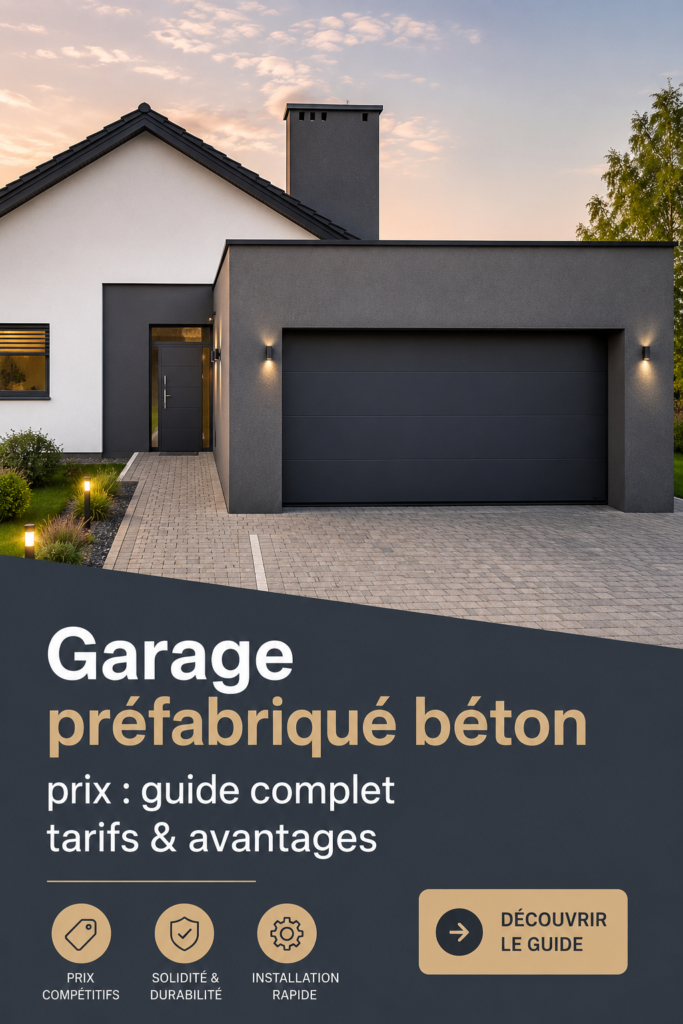 Vue d'un garage préfabriqué moderne en béton dans une cour