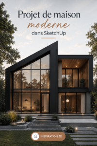 Illustration d'un projet de maison moderne créé avec SketchUp