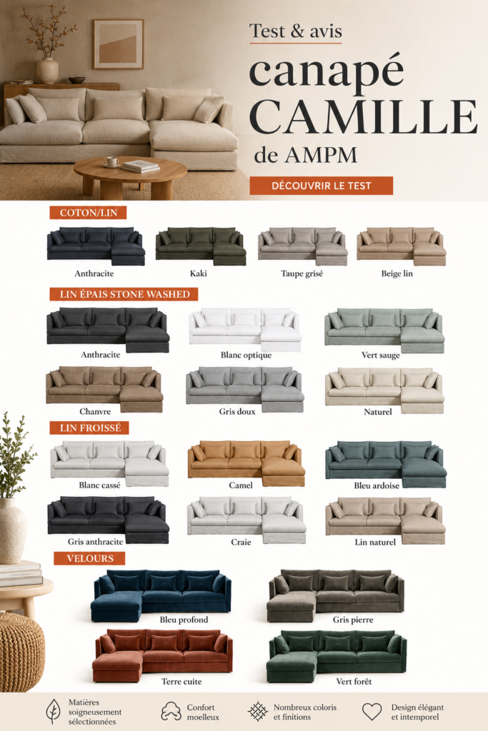 Canapé Camille d'AMPM dans un intérieur chaleureux et moderne.