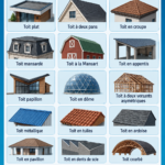 Différents types de toits illustrés, allant du plat au en pente.