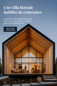 Une villa moderne au Québec, mélange de métal noir et cèdre blanc, sur fond de nature.