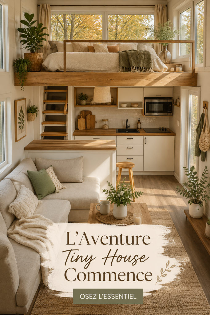 Une belle Tiny House au milieu de la nature, symbolisant un mode de vie minimaliste.