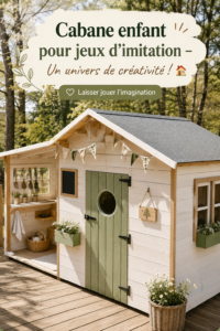Une cabane pour enfants colorée dans un coin de jardin, prête à accueillir des jeux d'imitation.