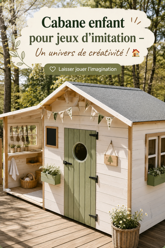 Une cabane pour enfants colorée dans un coin de jardin, prête à accueillir des jeux d'imitation.