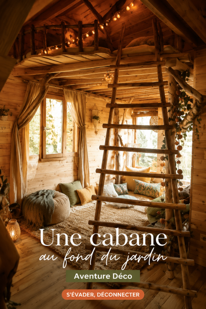 Une cabane en bois dans un jardin, lieu de jeux pour enfants