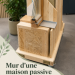 Illustration de murs passifs en construction avec des matériaux écologiques, représentant des techniques durables.