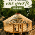 Yourte en bois construite dans un jardin, nature environnante