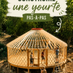 Yourte en bois construite dans un jardin, nature environnante