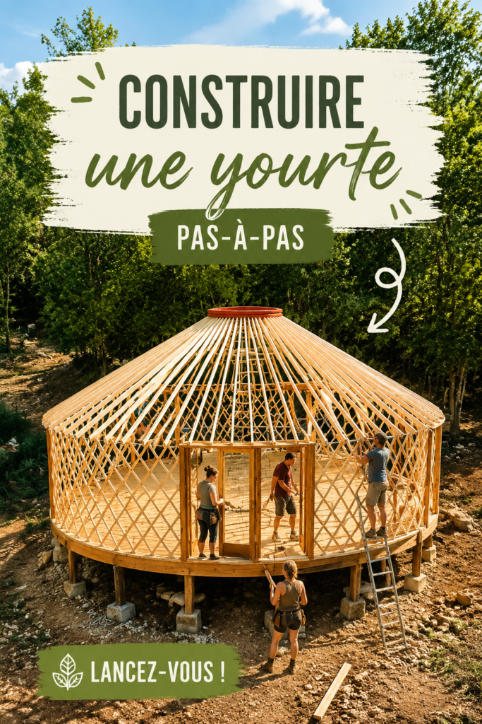 Yourte en bois construite dans un jardin, nature environnante