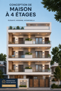 Maison à quatre étages avec une élévation moderne et stylée.