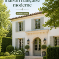 Maison moderne à la française avec une façade élégante et boisée.