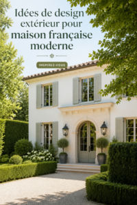 Maison moderne à la française avec une façade élégante et boisée.