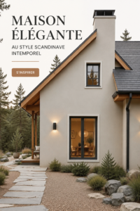 Maison moderne au design extérieur scandinave élégant avec des lignes épurées et des couleurs neutres.