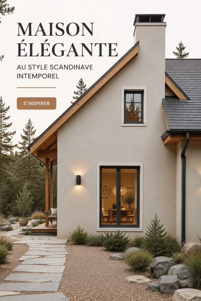 Maison moderne au design extérieur scandinave élégant avec des lignes épurées et des couleurs neutres.