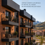 Appartement en brique et métal avec vue sur les montagnes