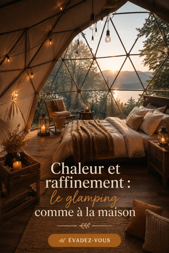 Un espace de glamping élégamment décoré, alliant confort et nature.