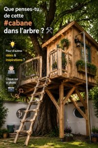 Une belle cabane dans les arbres entourée de verdure, offrant une vue panoramique sur le jardin.