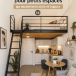 Un lit loft moderne installé dans une petite chambre bien aménagée.