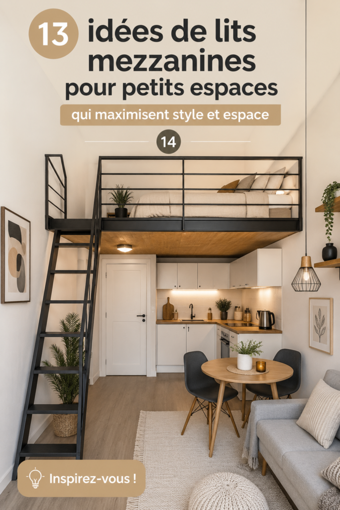 Un lit loft moderne installé dans une petite chambre bien aménagée.